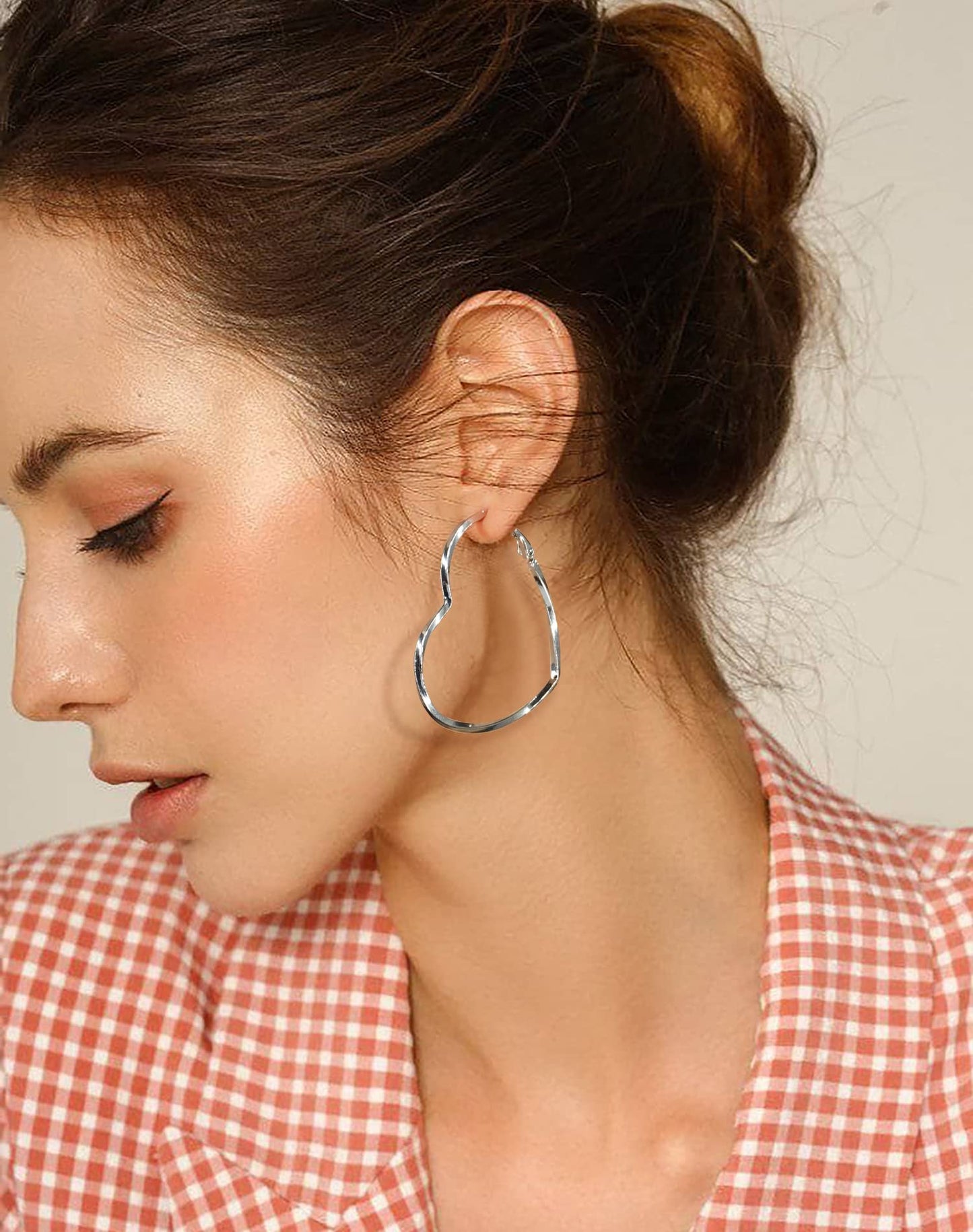 GLOQUAT Silver Plated Heart Hoop Earrings for Women Fashion Large Dangle Earring Heart Shaped Hoop Earrings Thin Hoops Lightweight and Hypoallergenic Trendy Valentie's Gift for Girlfriend Lover 50mm