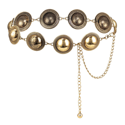 ILuvatar Women's Wide Metal Chain Dress Belt with Big Circle Gold Decor, Fusing Vintage Punk and Western Cowgirl Styles Belt