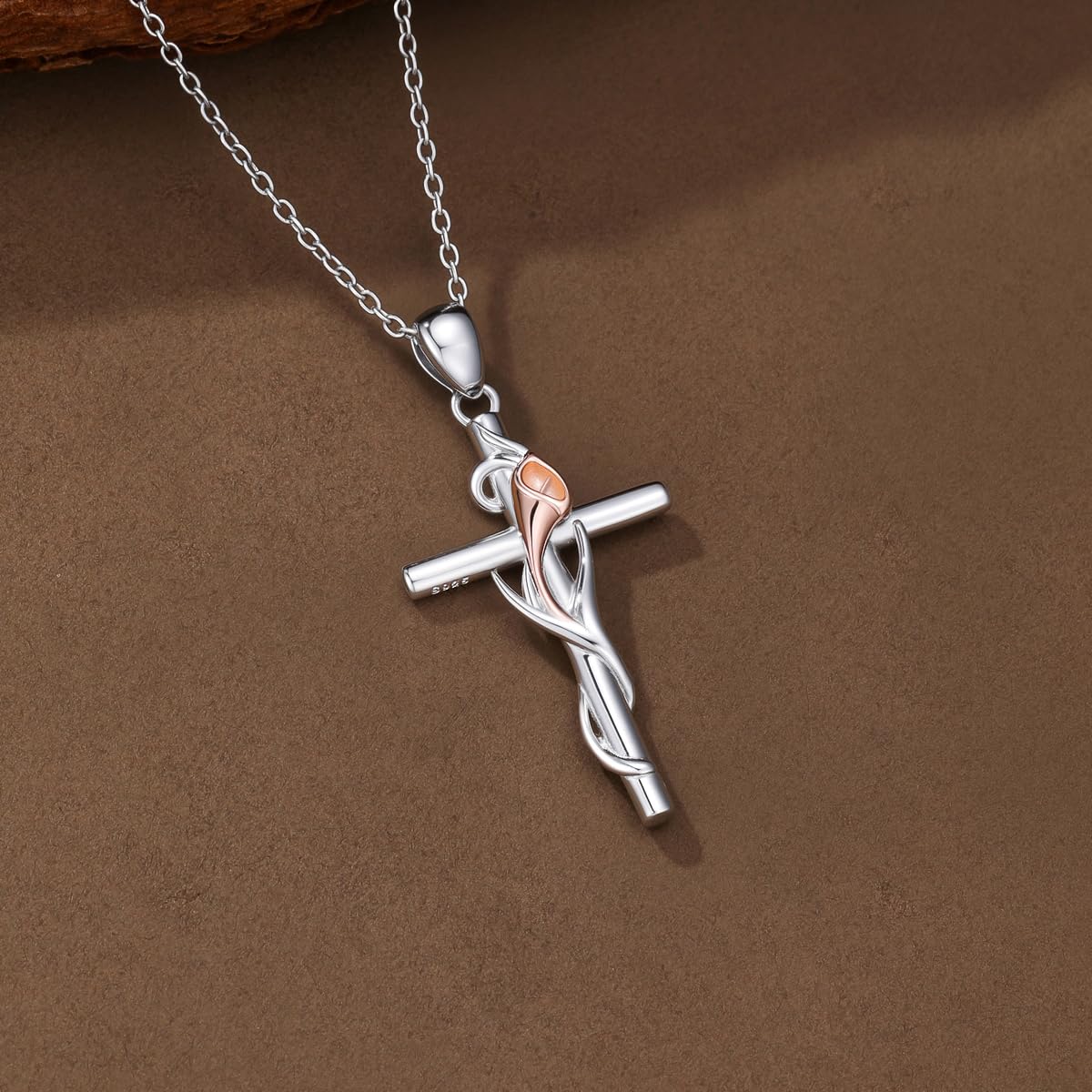 YYB Sunflower Cross Necklace for Women 925 Sterling Silver Sunflower Jewelry Dainty Silver Cross Necklace Christian Religious Gifts for Women Mothers Day Gifts