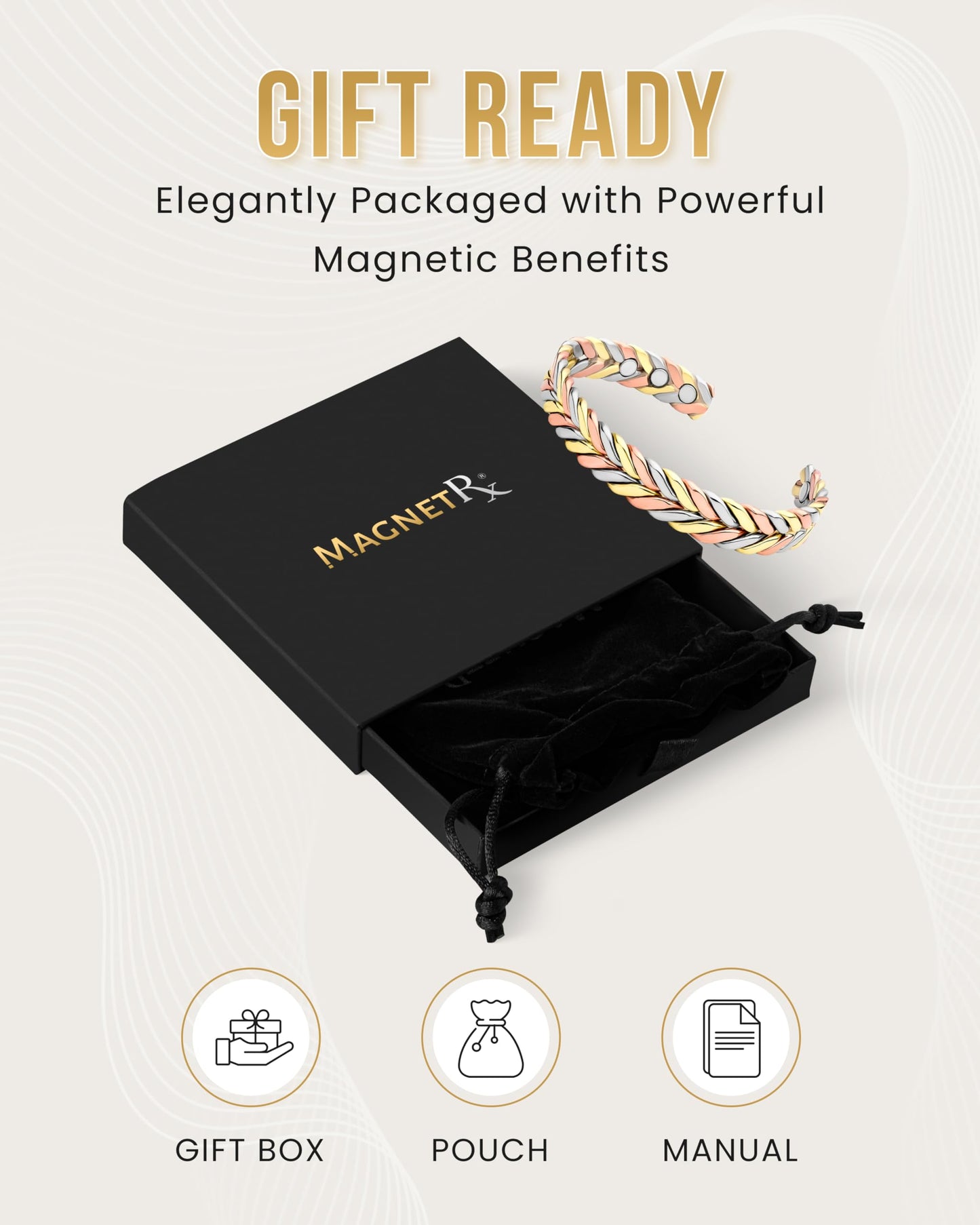 MagnetRX® Woven Copper Magnetic Bracelet - Magnetic Copper Bracelets - Adjustable Pure Copper Cuff Bracelet with Magnets (Tri-Color, M/L)