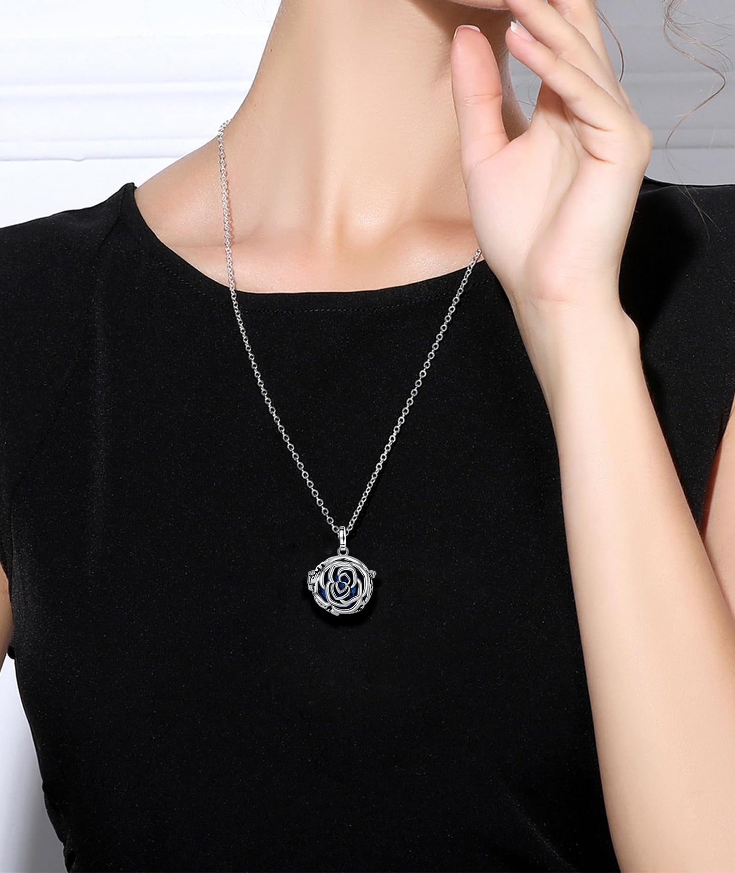 INFUSEU Essential Oil Diffuser Necklace for Women Aromatherapy Jewelry Lava Rock Stone Pendant Unique Vintage Rose Flower I Love You Gifts for Her Mom Wife Grandmother Spiritual People