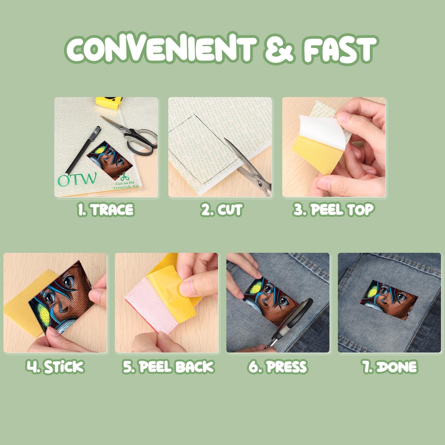 Patch Magic Adhesive, Peel and Stick Adhesive Kit, Washable, No Residue for Girl Scout Badges, Patches, Fabric and DIY Crafts, No Ironing or Sewing, Freestyle Cut to Fit, 3 Pack