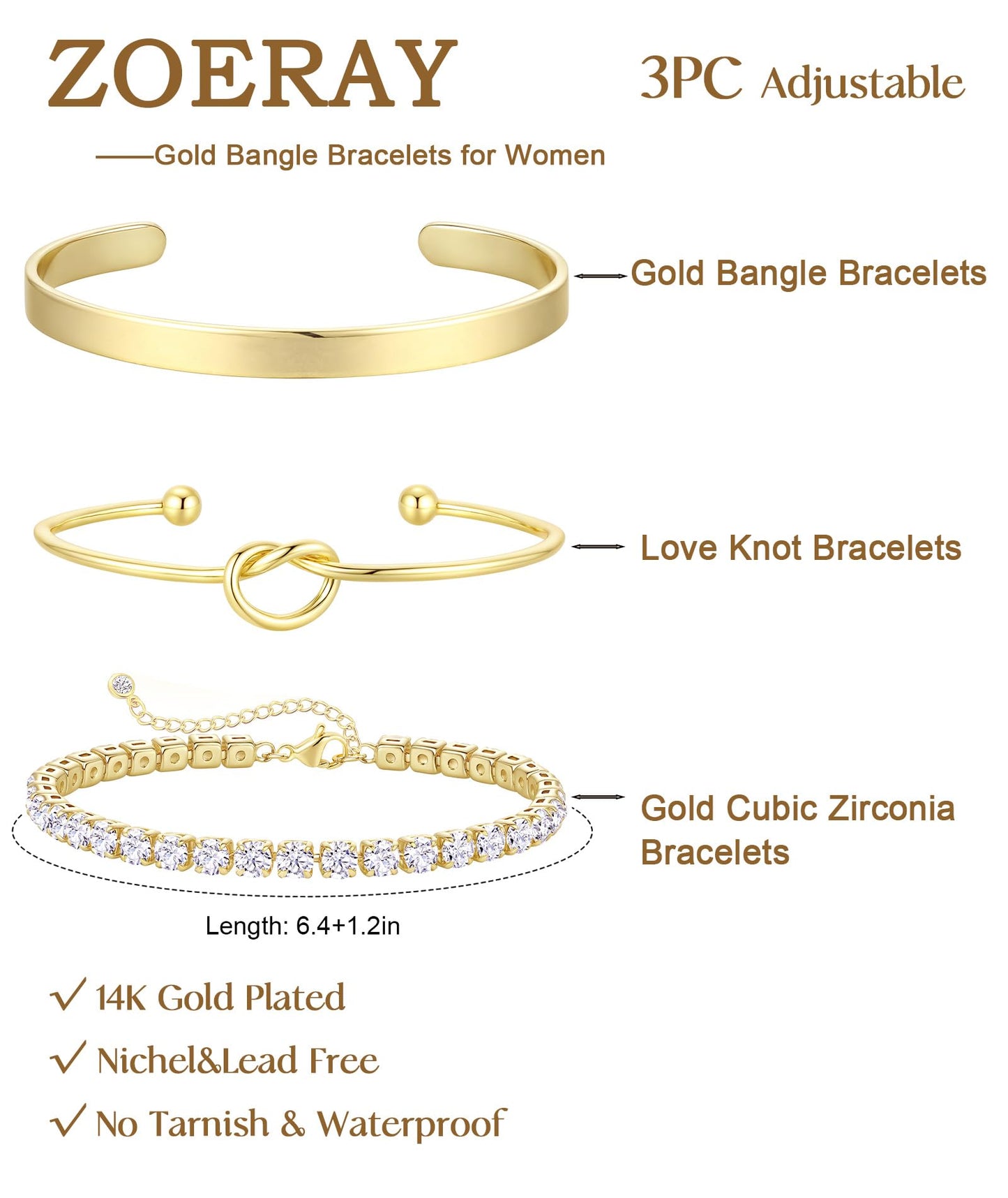 ZOERAY Silver Gold Bangle Bracelets for Women Non Tarnish 14k Gold Plated Stackable Cuff Bracelets for Women Trendy Cubic Zirconia Stainless Steel Chunky Bracelet Stack Set Waterproof Jewelry Gifts
