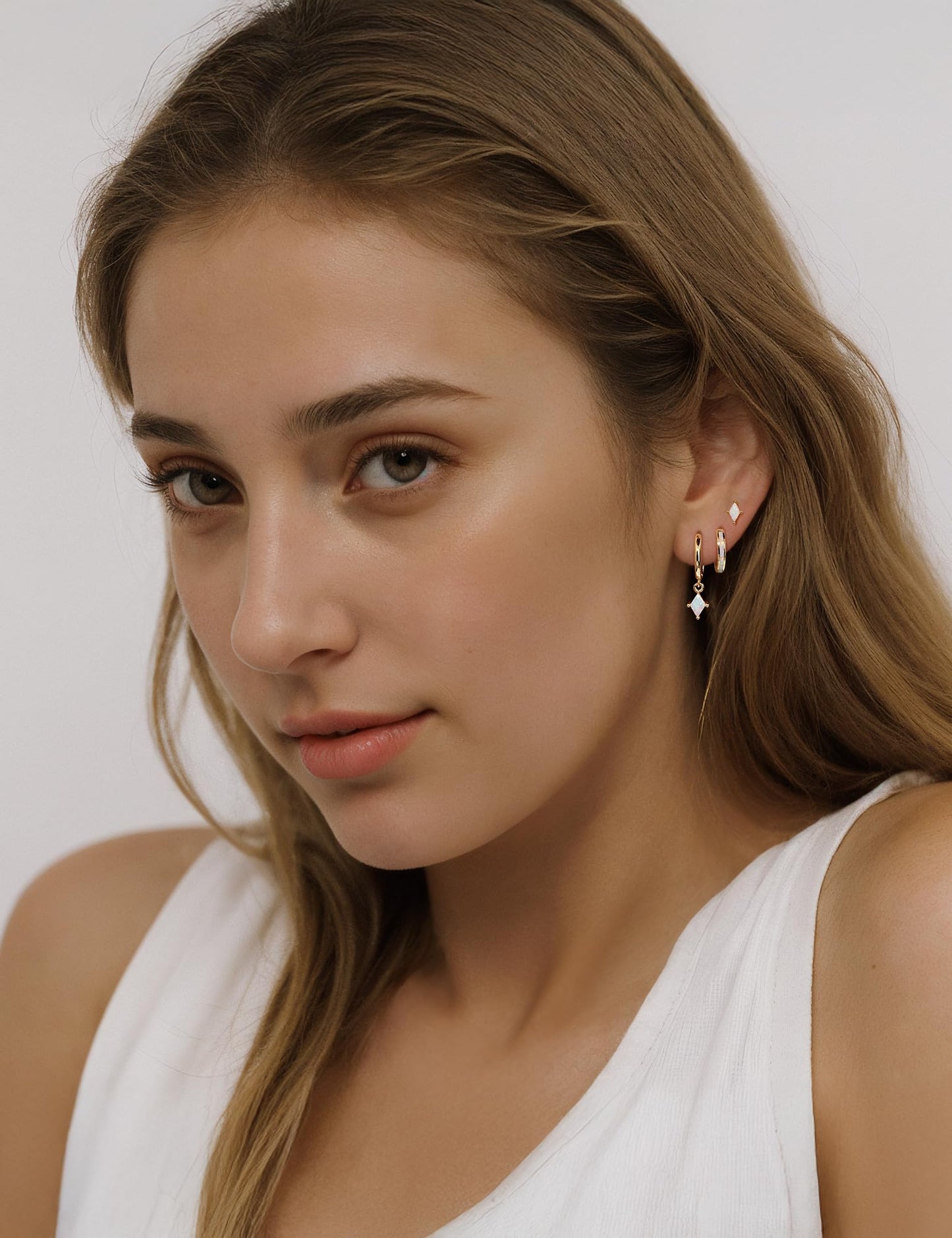 Angelady Gold Hoop Opal Earrings Set for Women, 14K Gold Plated Hypoallergenic Opal Hoop Earrings for Women, Dainty Huggie Dangle Opals Earring Stacks Trendy Opals Jewelry Gifts 2026