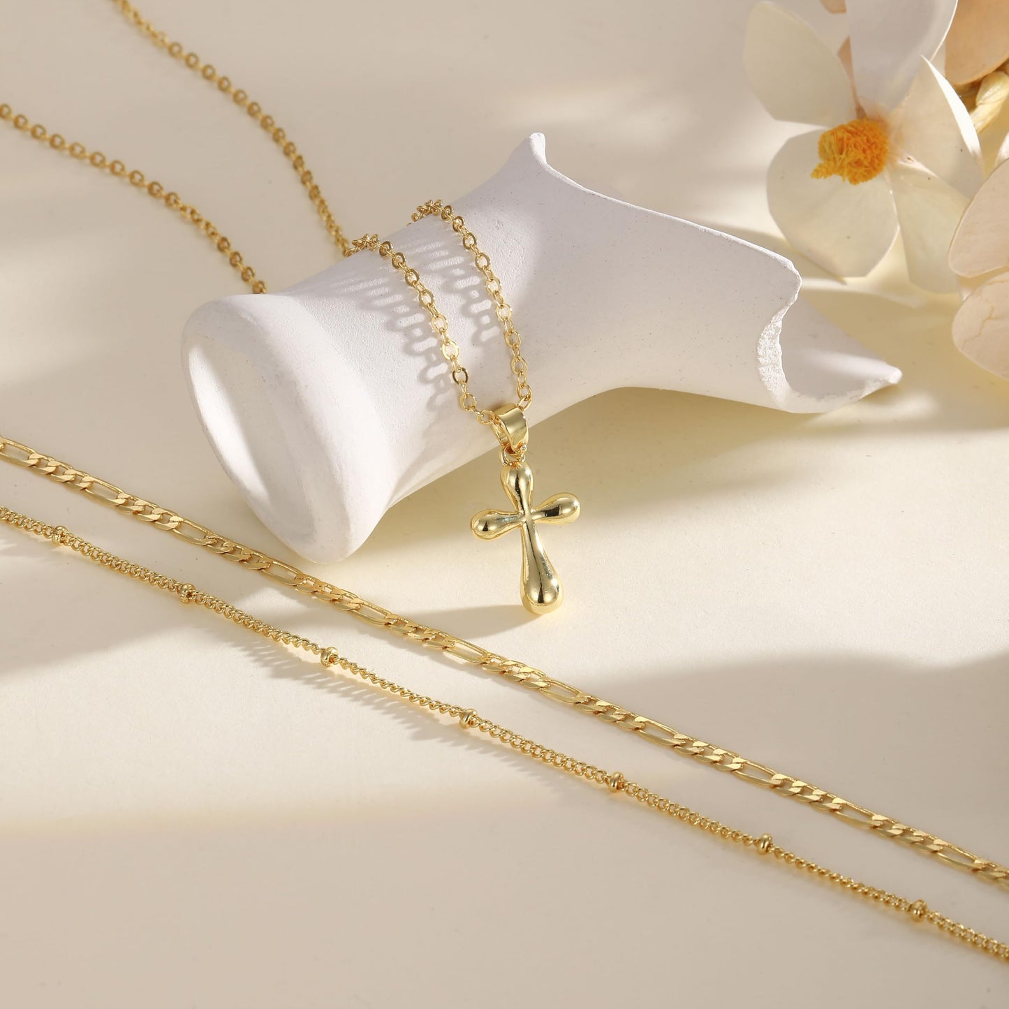 Nancomy Layered Gold Cross Necklaces for Women, Stack Stackable 14K Gold Plated Pendant Necklace Set Dainty Choker Layering Necklaces for Women Faith Jewelry Religious Gift