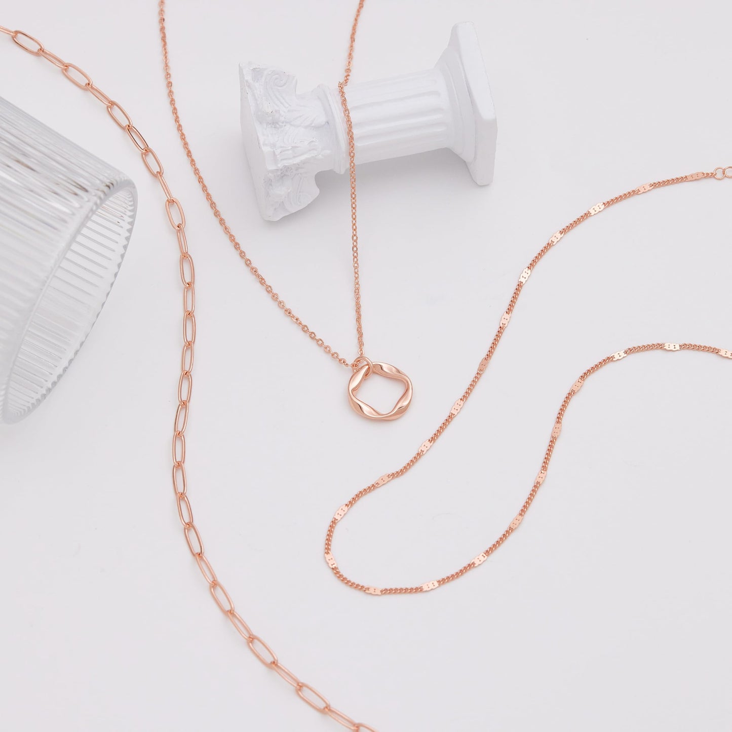 Poxtex Rose Gold Layered Necklaces for Women, Rose Gold Plated Dainty Stackable Choker Necklaces for Women, Trendy Layering Geometric Pendant Paperclip Chain Thin Necklace Jewelry Set Gifts