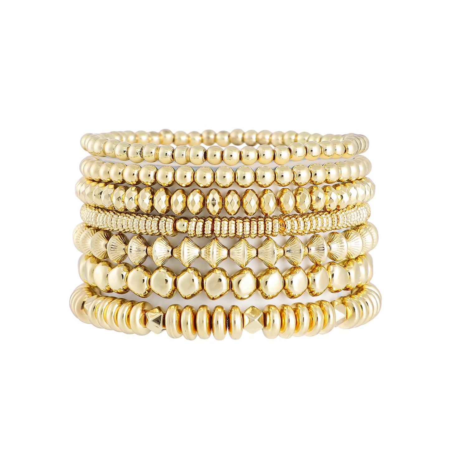 Sajidos Gold Plated Beaded Bracelets for Women Trendy, 14K Gold Plated Stack Cross Pearl Gold Plated Bead Stretch Bracelets Set Elastic Hypoallergenic Bracelets Jewelry Gifts