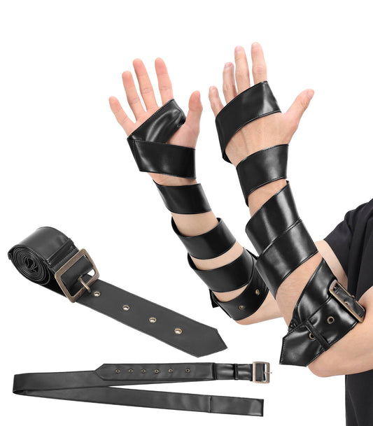 Cdecgo Renaissance Arm Wraps Leather Adjustable Medieval Wrap for Men Women Cosplay Costume Accessories (Black)