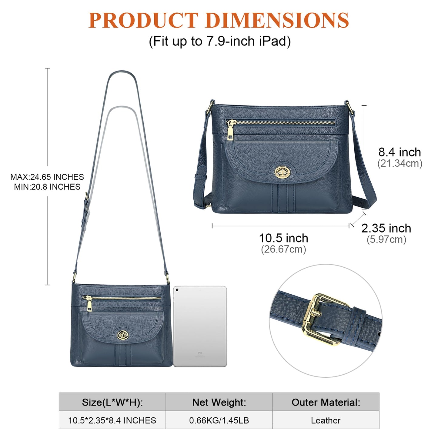 Over Earth Genuine Leather Crossbody Bags for Women Trendy Purses and Ladies Shoulder Handbags(O202E-2G Indigo Blue)