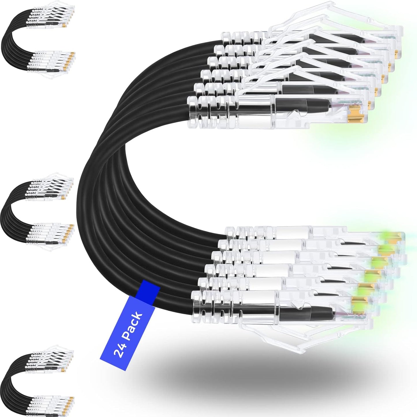 Rapink Cat6/ Cat6a 0.5ft (24 Pack) Cat6a 10G 6 Cat6 Patch Cables Slim, Ethernet Patch Cable Support, Snagless Cat Patch