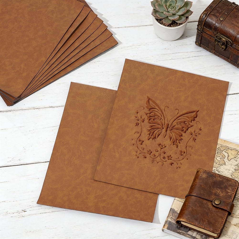 OLYCRAFT 9Pcs 10.2x12.6 Inch Peru Brown Faux Leather Sheets Large Size Laserable Leatherette Sheets Laser Engraving PU Leather Blanks Leatherette Iron on Hat Patches for DIY Hat Patches Keychain