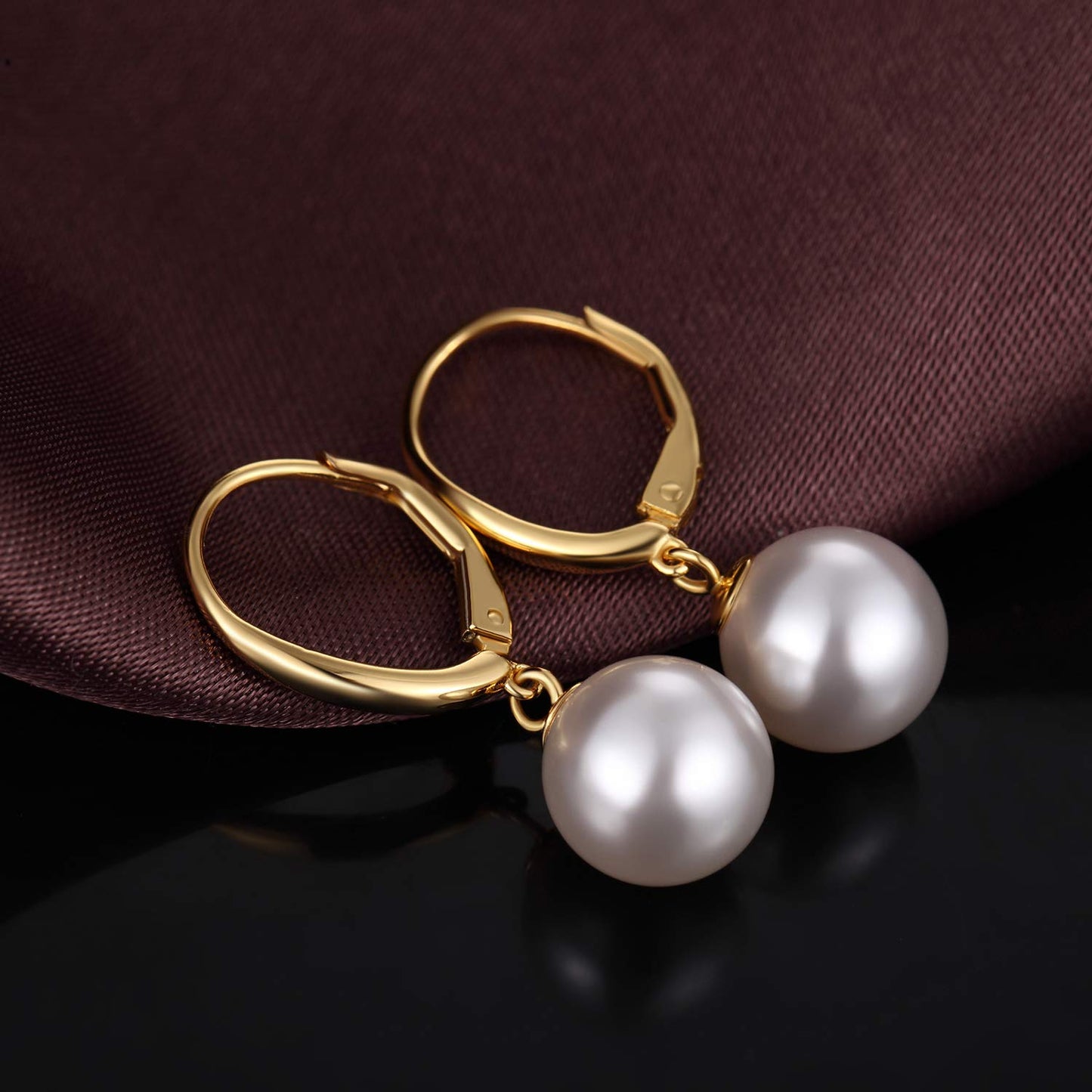 Han han Pearl Dangle Earrings for Women Sterling Silver Pearl Hoop Earrings 10MM