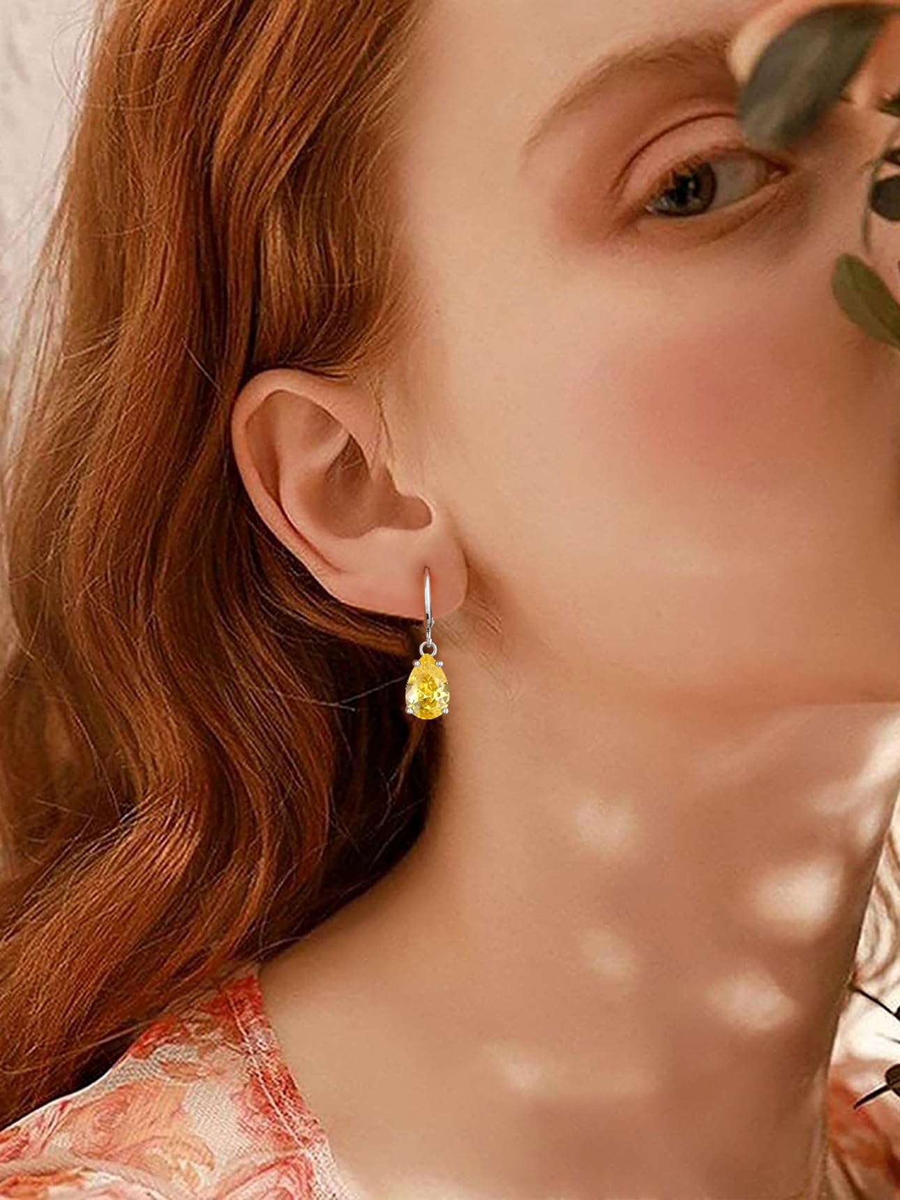 Bestyle Yellow Topaz Drop Earring with Hypoallergneic Silver Huggie Hoops - Shimmer Teardrop Critine Crytsal November Birthstone Dangles Sterling Silver Earring for Women