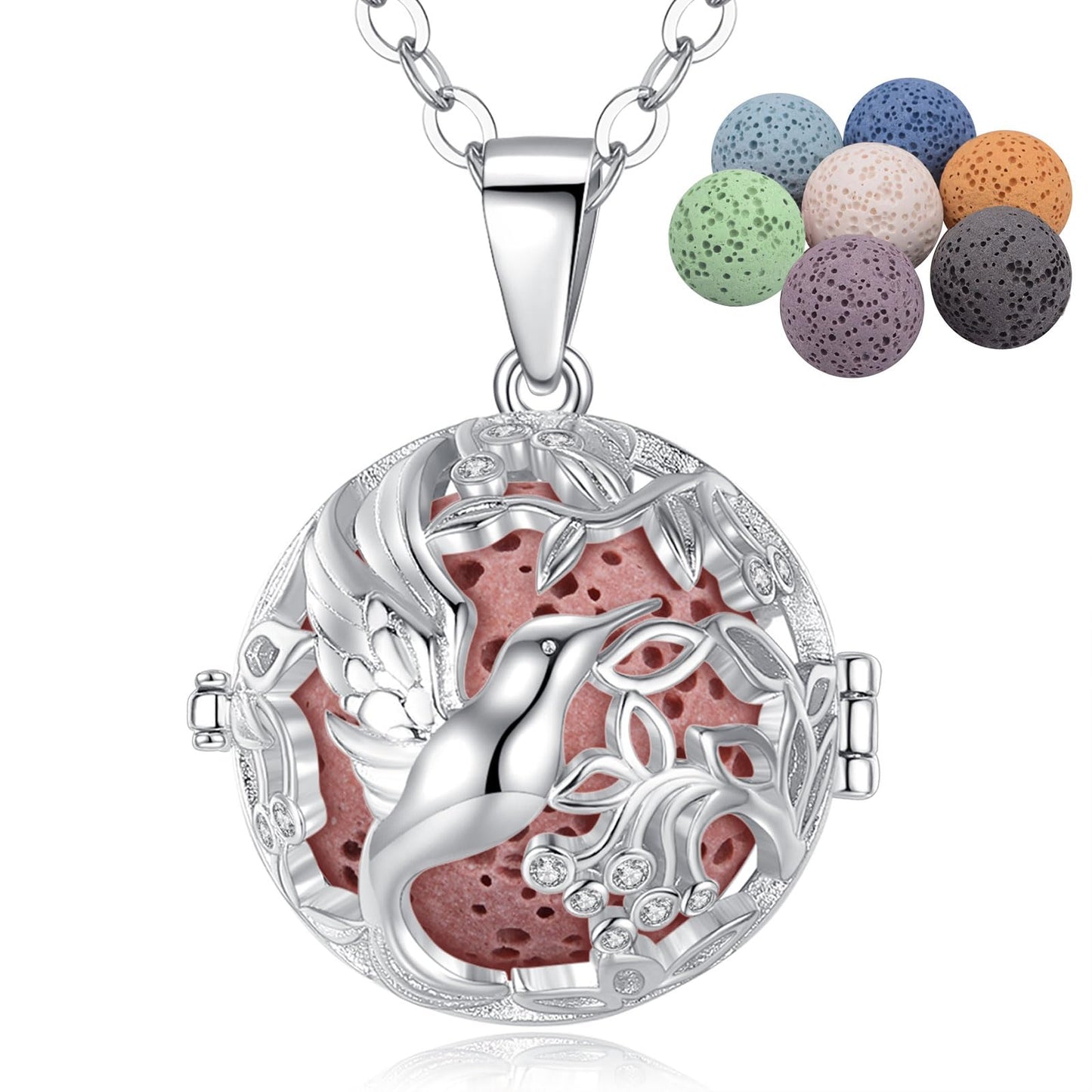 INFUSEU Aromatherapy Necklace Hummingbird Gifts for Women Essential Oil Diffuser Jewelry Lava Rock Stone Pendant Unique Aroma Perfume Spiritual Items for Meditation Yoga
