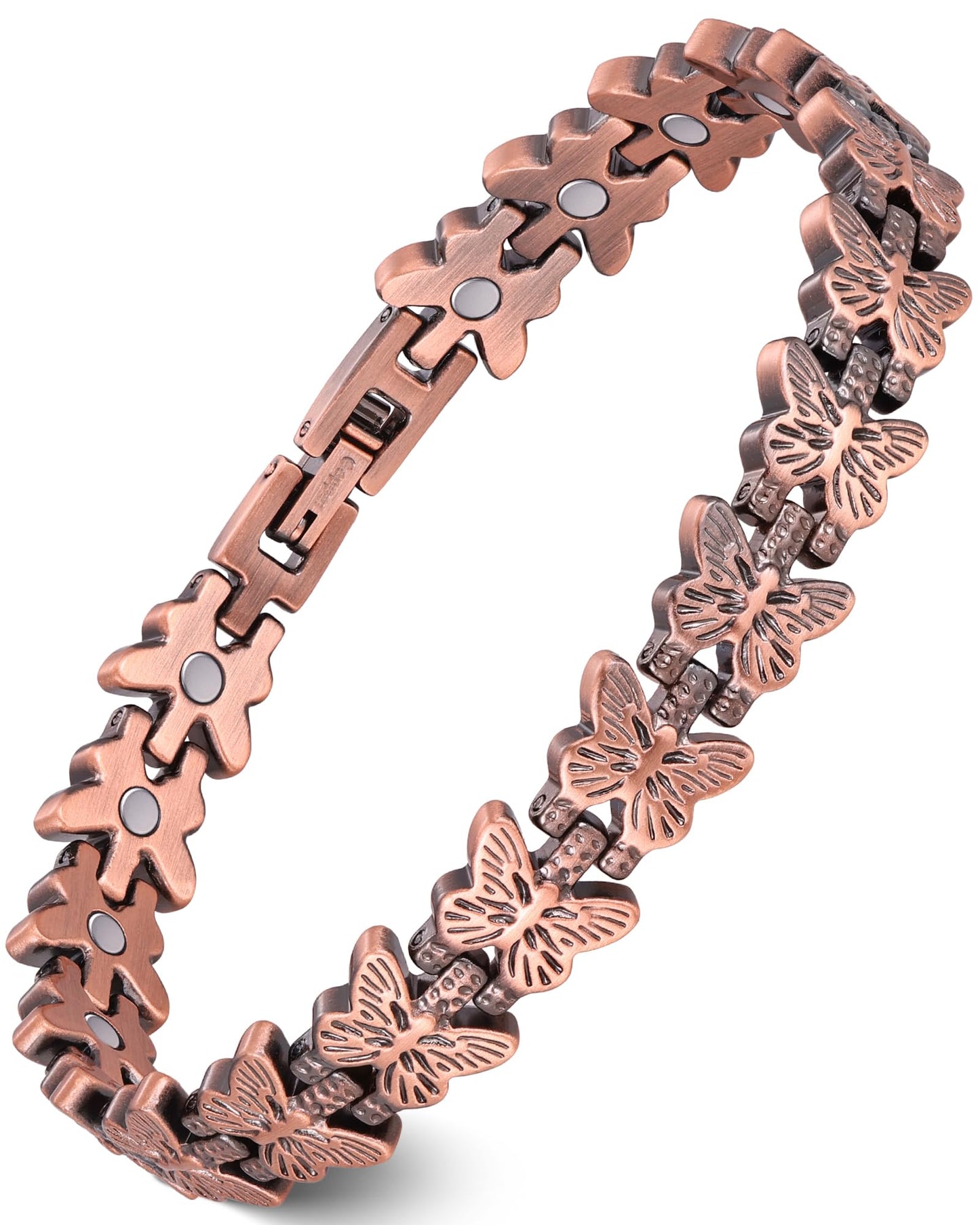 Feraco Pure Copper Bracelets for Women, Ultra Strength Magnetic Copper Bracelet with 3800 Gauss Magnet, Adjustable Jewelry Gift with Butterfly-Engraved