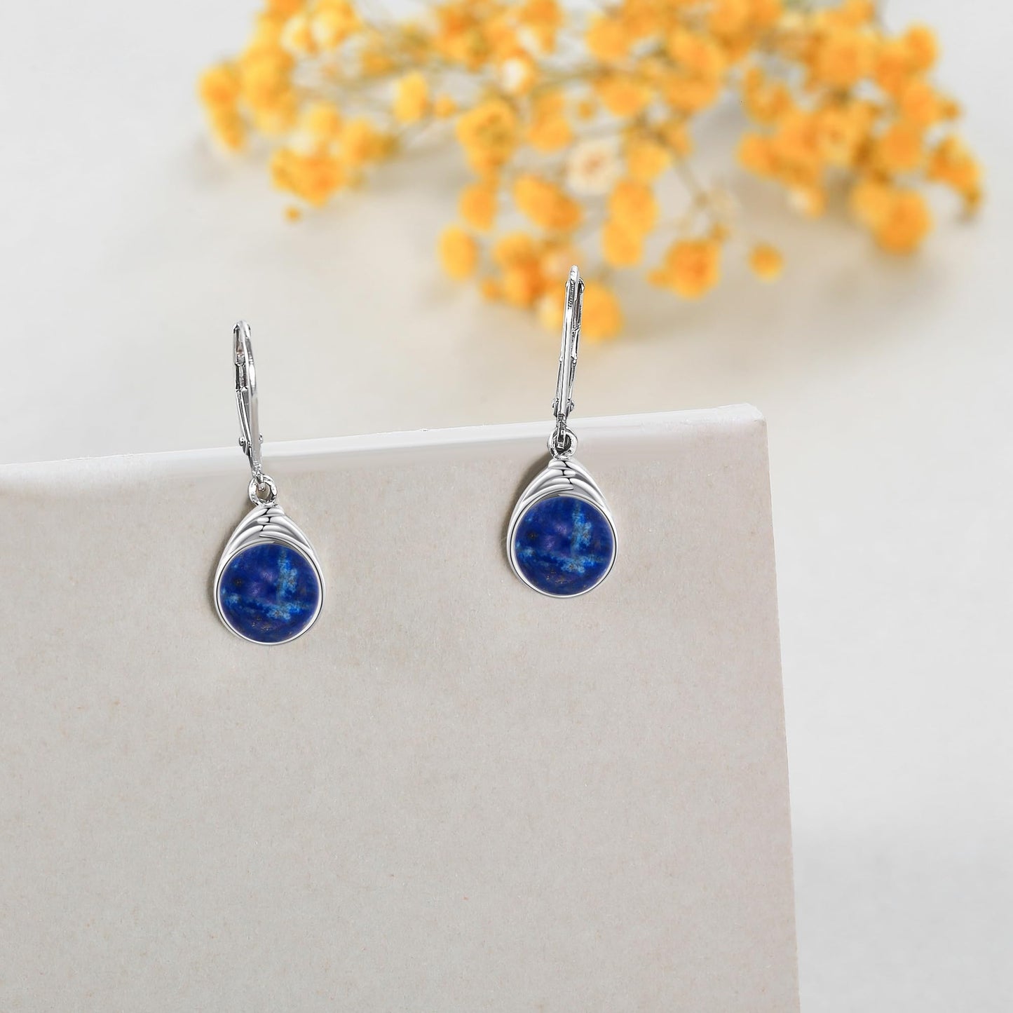 POPLYKE Lapis Lazuli Dangle Earrings for Women 925 Sterling Silver Lapis Lazuli Leverback Earrings Blue Dangle Earrings Jewelry Gifts Christmas Birthday