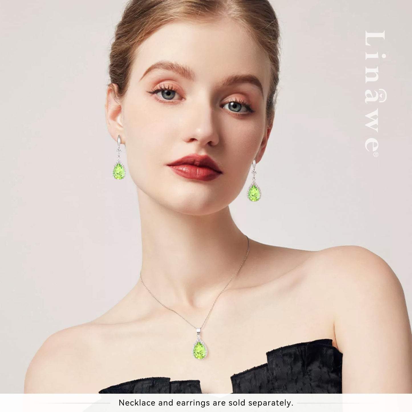 Linawe Green Peridot Silver Dangle Earrings for Women Trendy, Imitation Diamond Rhinestone Teardrop Cubic Zirconia Crystal Drop Dangle Earrings Dangling, Wedding Chandelier Jewelry