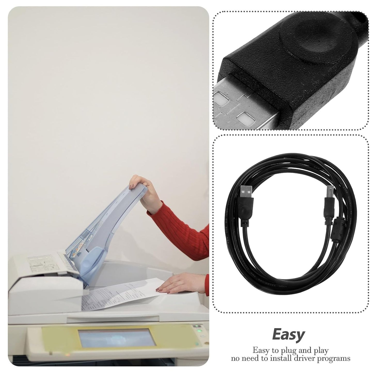 3m 2.0 NOLITOY Printer USB Cable Black USB Connection Cord for Computer, Copier, Scanner, and Fax Machine Office Supply