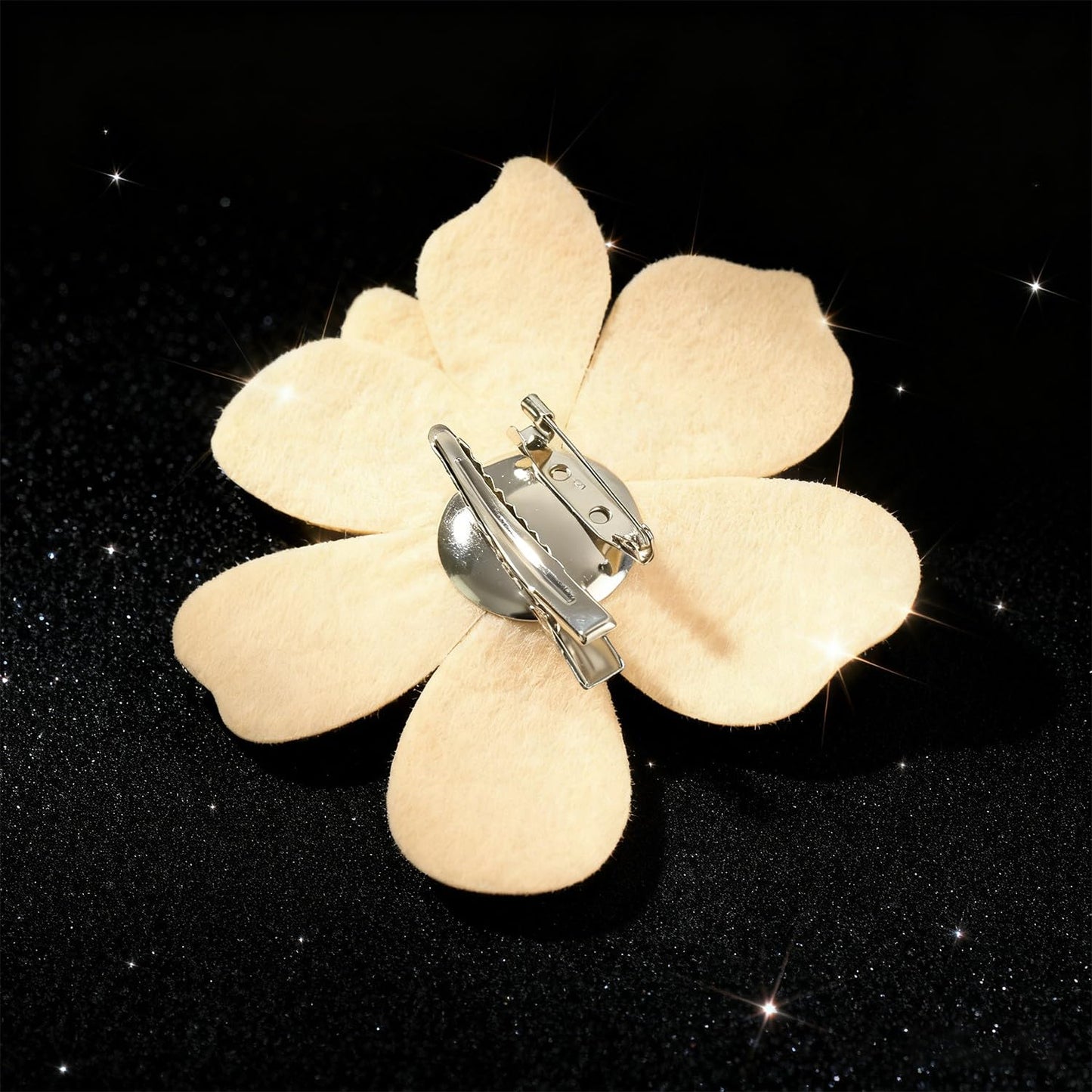 Merdia 3.74 Inches Rhinestone Camellia Flower Brooch Pins & Hair Clips for Women Elegant Created Crystal Lapel Pin Brooches Wedding Party Champagne