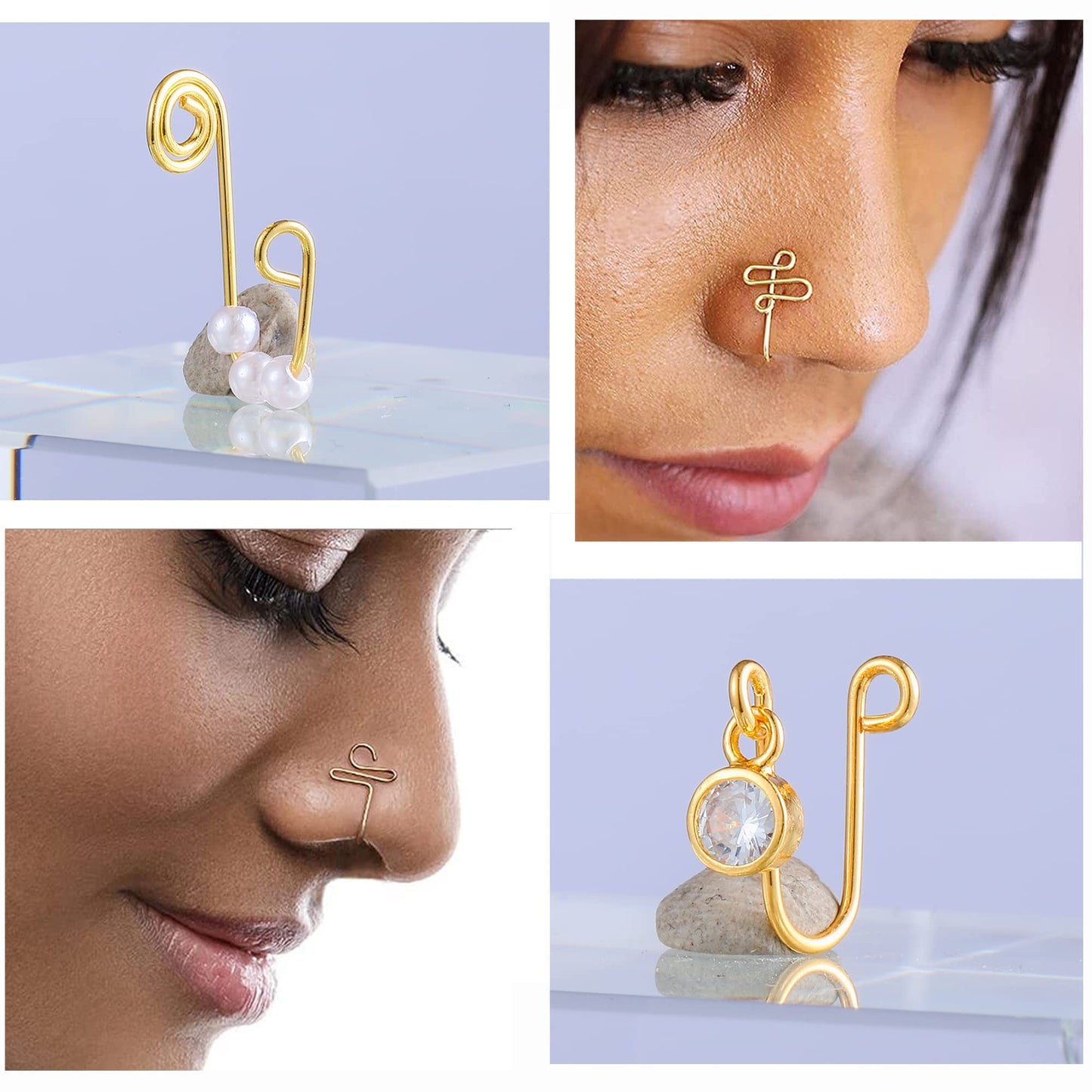 VitaCool Multi-Style Fake Nose Rings for Women Non Piercing Faux Nose Cuffs for Non Pierced Septum Magnetic Nose Rings Piercing Jewelry for Men
