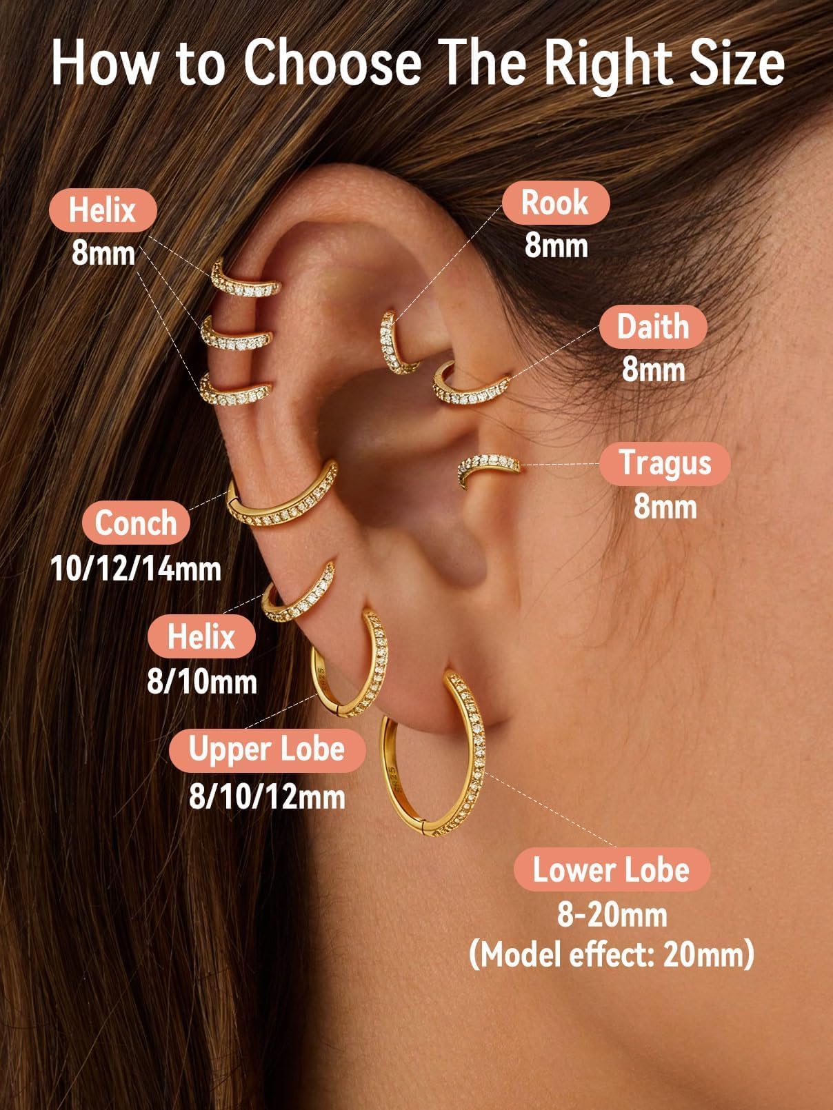 FaithHeart 925 Sterling Silver Cubic Zirconia Huggie Hoop Earrings, Small Silver Hoop Earring for Women, 14K Gold Hypoallergenic Cartilage Earrings for Women 8mm