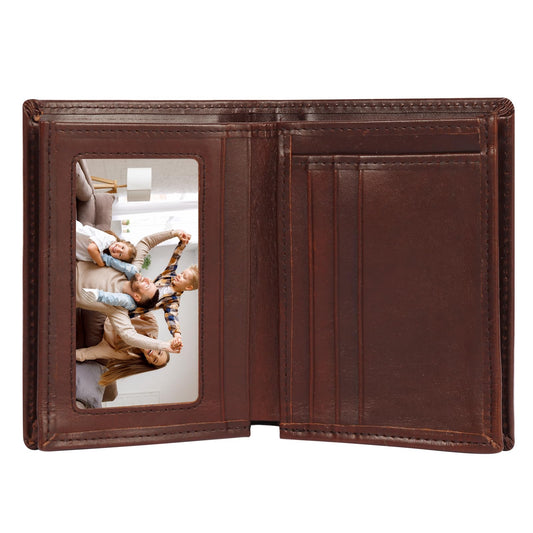 WULOUJIE Men's Leather Bifold Wallet | RFID Blocking 6 Card slot with 1 ID Window Genuine Leather Bi Fold Wallet for Men(Brown) (brown)