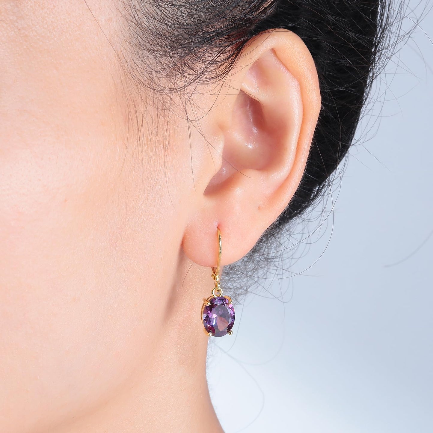 CiNily Cut-Oval Leverback Dangle Earrings for Women Purple Cubic Zircon 14K Gold Plated Hypoallergenic Hanging Earrings Lightweight Summer Drop Earrings
