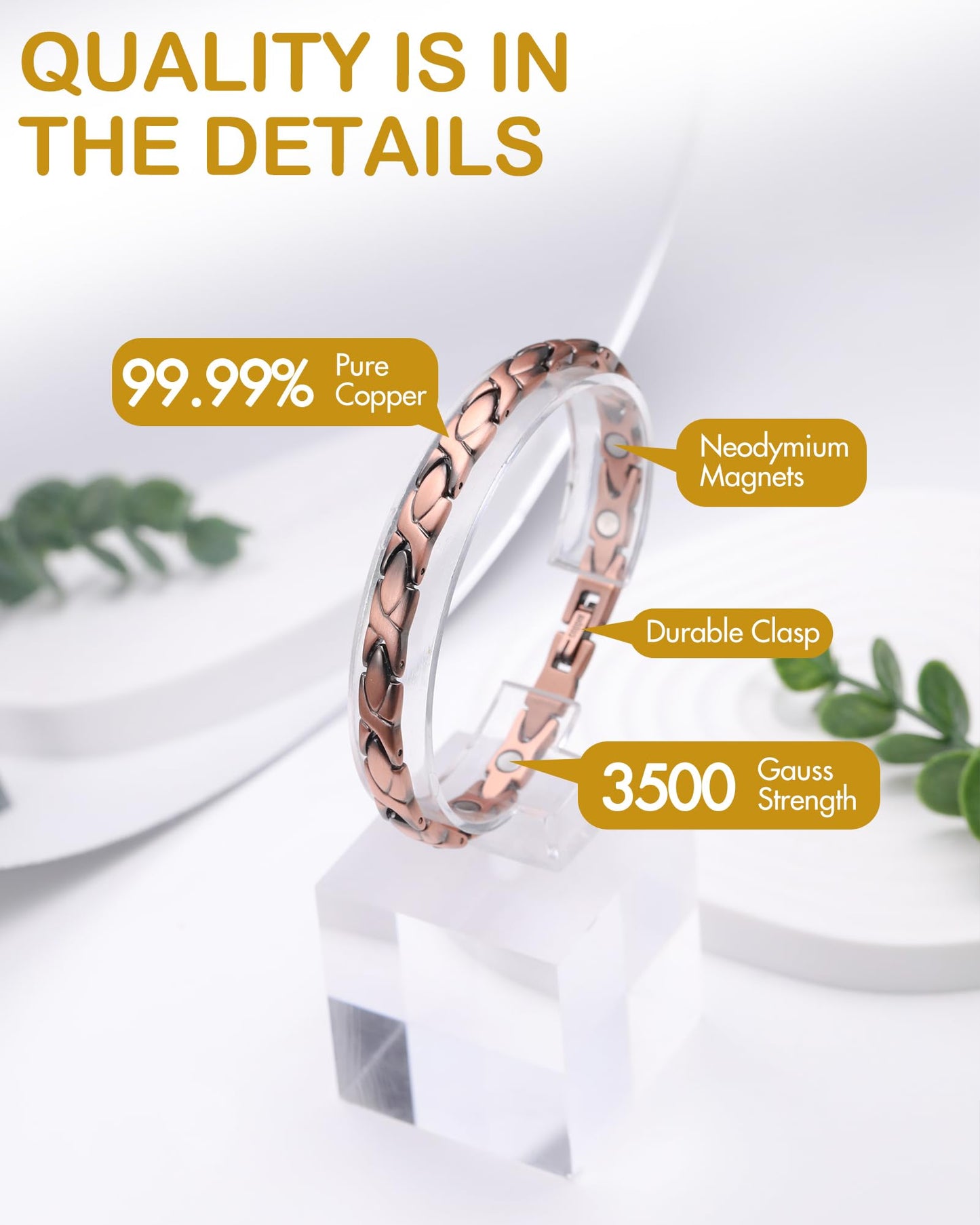 Feraco Copper Bracelet for Women 99.99% Solid Copper Magnetic Bracelets, Unique X Shape Links, Magnetic Field Therapy Jewelry Gifts (X Shape)