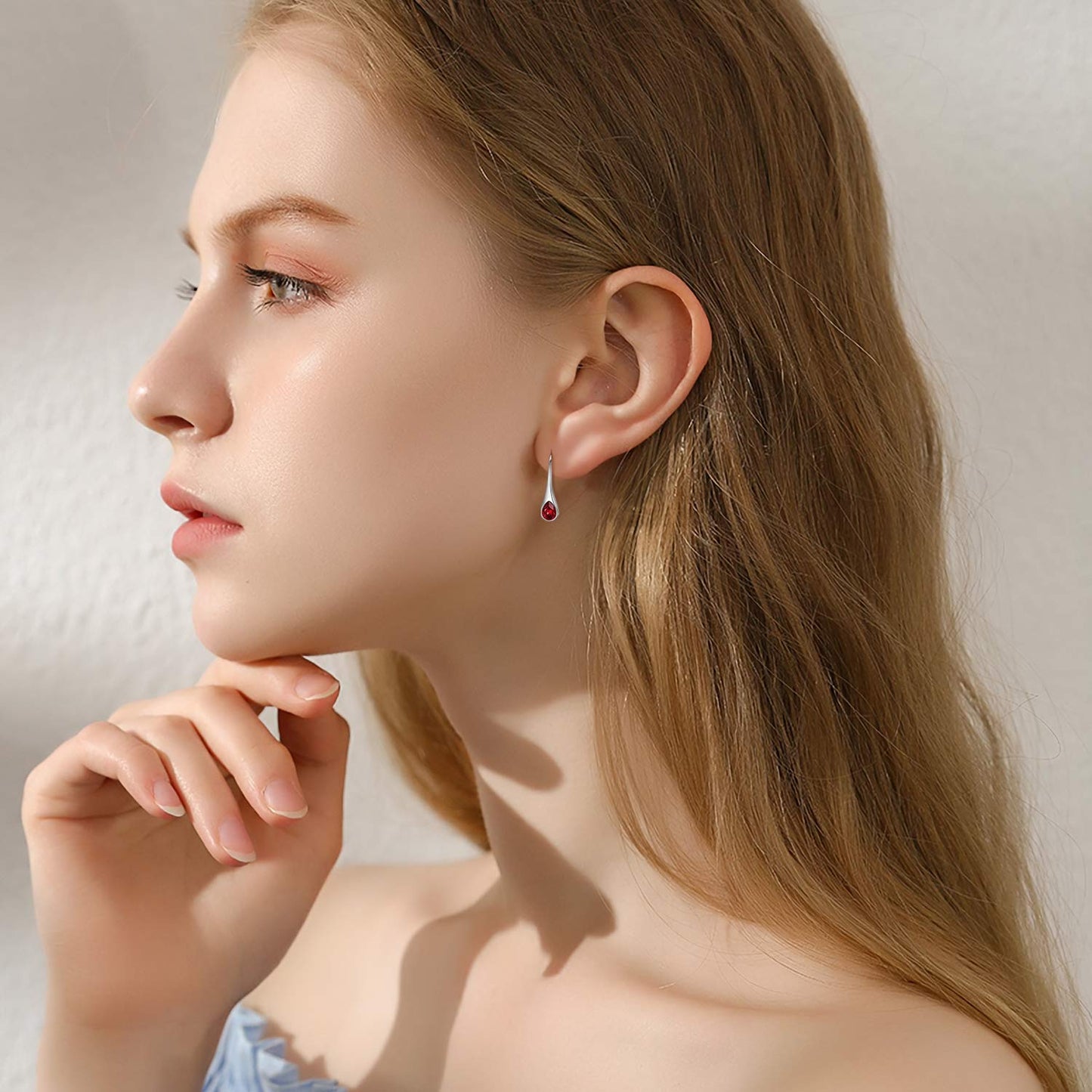 AOBOCO 925 Sterling Silver Created Ruby Red Dangle Drop Earrings with July Birthstone Pear-Shape Teardrop Earrings Valentines Birthday Jewelry for Women