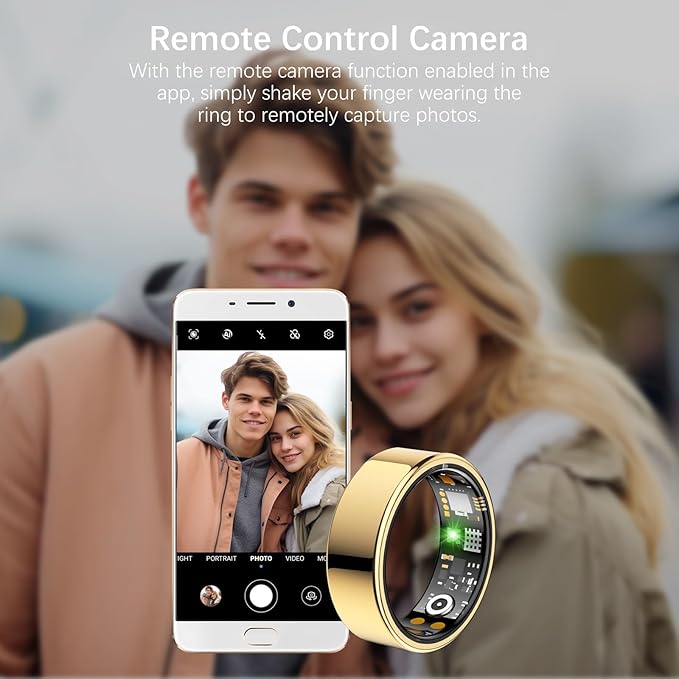 Health Tracker Ring, Smart Health Ring for Women Men with Heart Rate, Blood Oxygen, Sleep Monitor, Steps,Calories, No Subscription Fee, IP68 Waterproof Smart Ring for iPhone & Android (Gold, 14#).