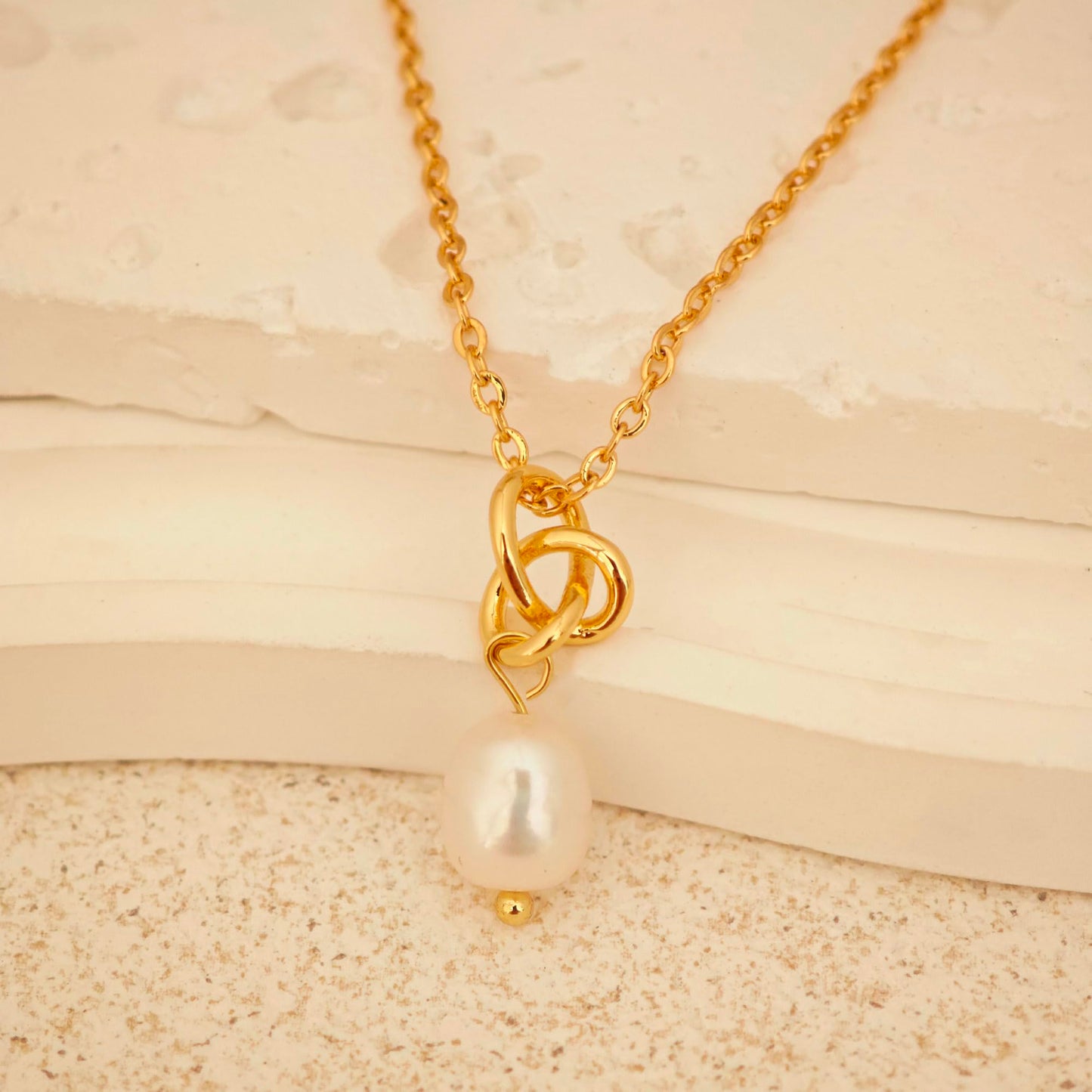 JOBICY Gold Pearl Necklaces for Women: Trendy, Freshwater Knot Pearl Drop Pendant Necklace, 14k Dainty Gold, Perfect for Brides or Prom Events