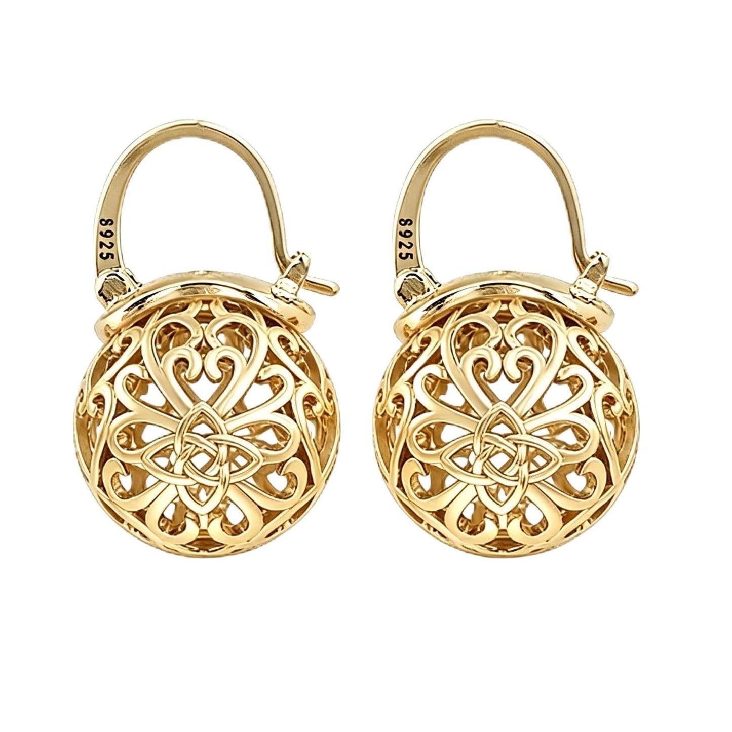 OwMell Elegant 925 Sterling Silver Pearl Drop Earrings Dangle Stud Silver Plated Earrings for Women Large Size 12mm - Celtic Knot Gold