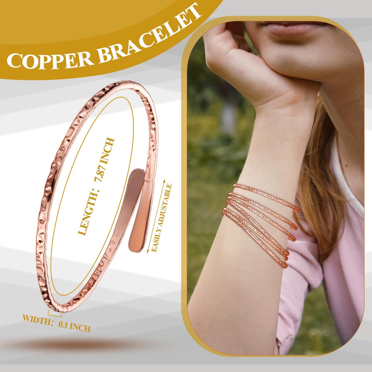 Otuuz 6 Pcs Copper Bracelets for Men Women Copper Cuff Bracelets Adjustable Size Health Jewelry Gift Handmade Uncoated Health Jewelry Gifts(Wire Overlap Style)