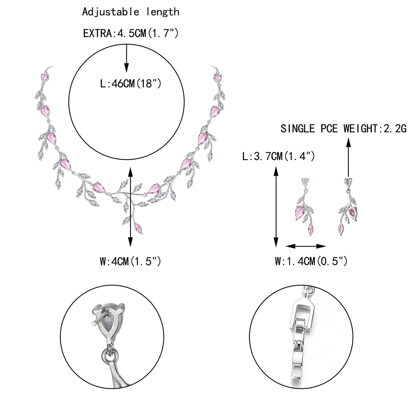 EVER FAITH Women's Wedding Jewelry Sparkly Pink Cubic Zirconia Pear-Shaped Teardrop Bridal Birthstone Necklace Earrings Set for Prom Party