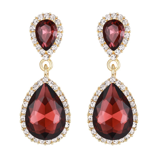 EVER FAITH Women's Austrian Crystal Wedding Tear Drop Dangle Earrings Purple Gold-Plated-Base