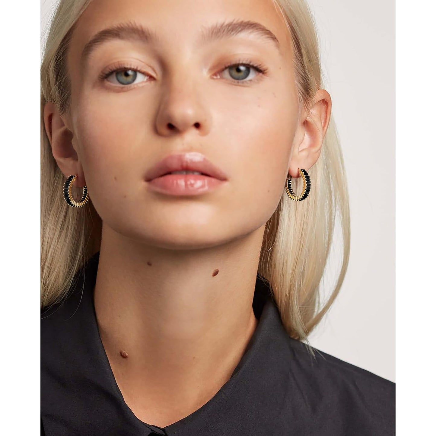 GLOQUAT CZ Gold Plated Black Hoop Earrings 14K Gold Plated Hoop Earrings for Women Vintage Black Cubic Zirconia Earring Fashion Round Circle Hoops for Women 25mm