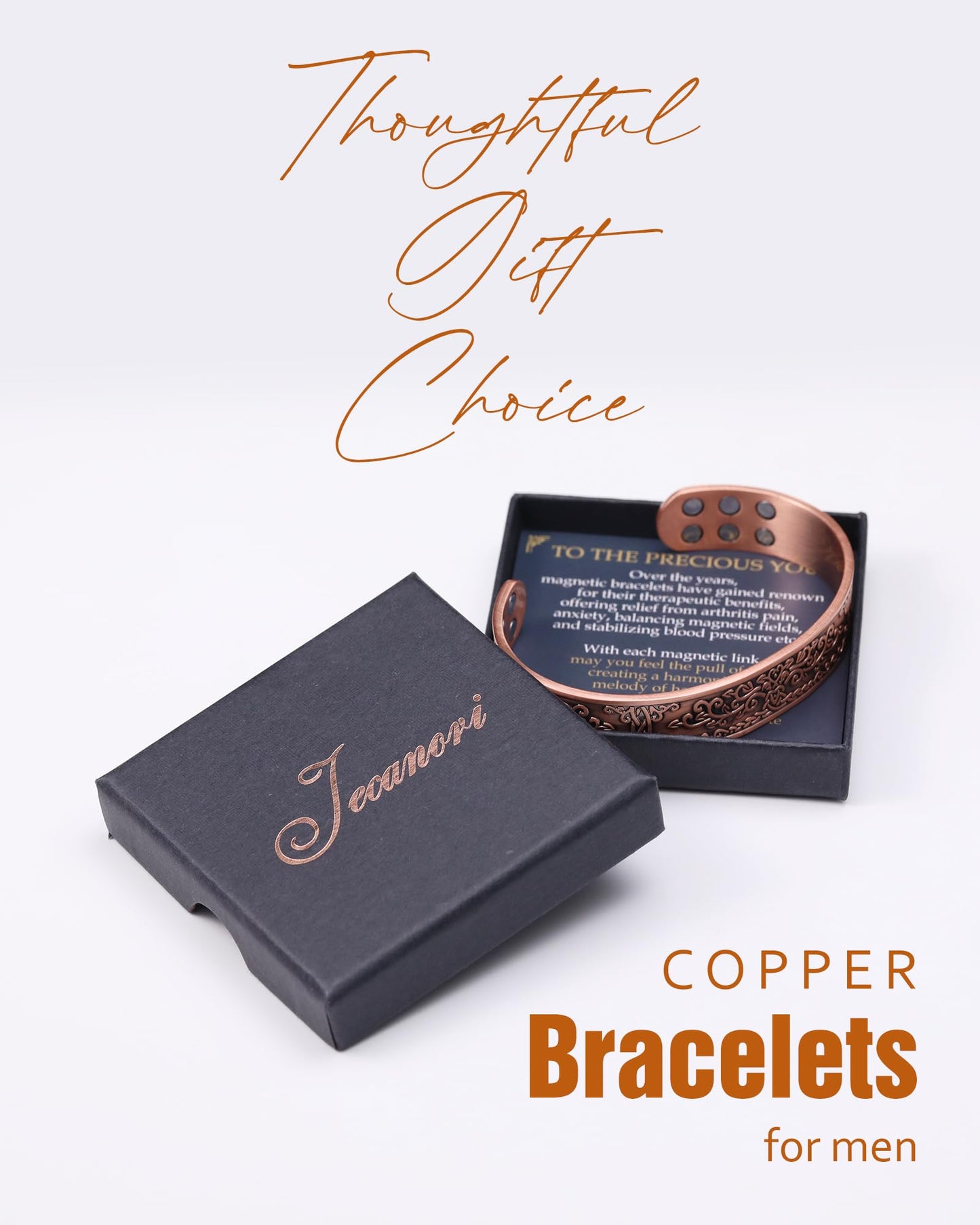 Jecanori Copper Bracelet for Men, 99.99% Pure Copper Magnetic Bracelets for Men with 3,800 Gauss Magnets