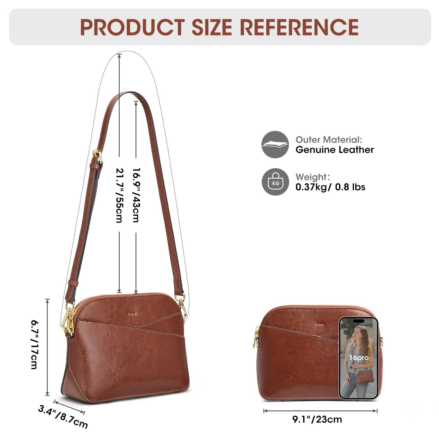 Kattee Small Leather Crossbody Bags for Women, Trendy Purses Handbags Shoulder Bag, Genuine Leather Cross Body Bag for Woman, Dark Brown