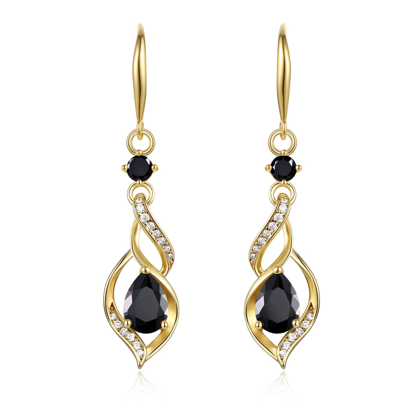 FANCIME 14K Gold Plated October Birthstone Dangle Earrings for Women Teardrop Black Tourmaline Dangle Earrings S925 Sterling Silver infinity Love Birthday Gifts for Mom Women
