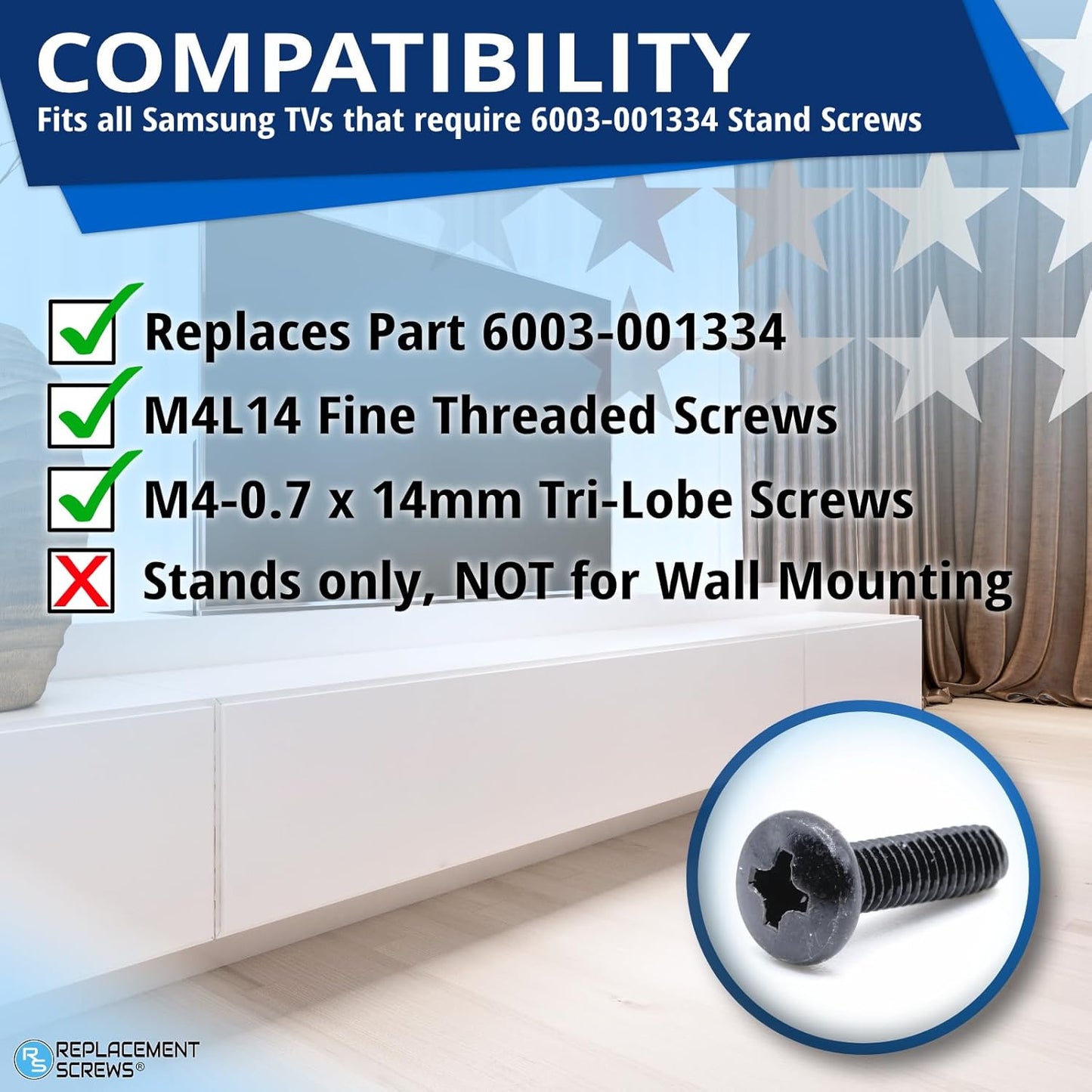 ReplacementScrews 6003-001334 (M4XL14) (8) TV Stand Screws Compatible with Samsung