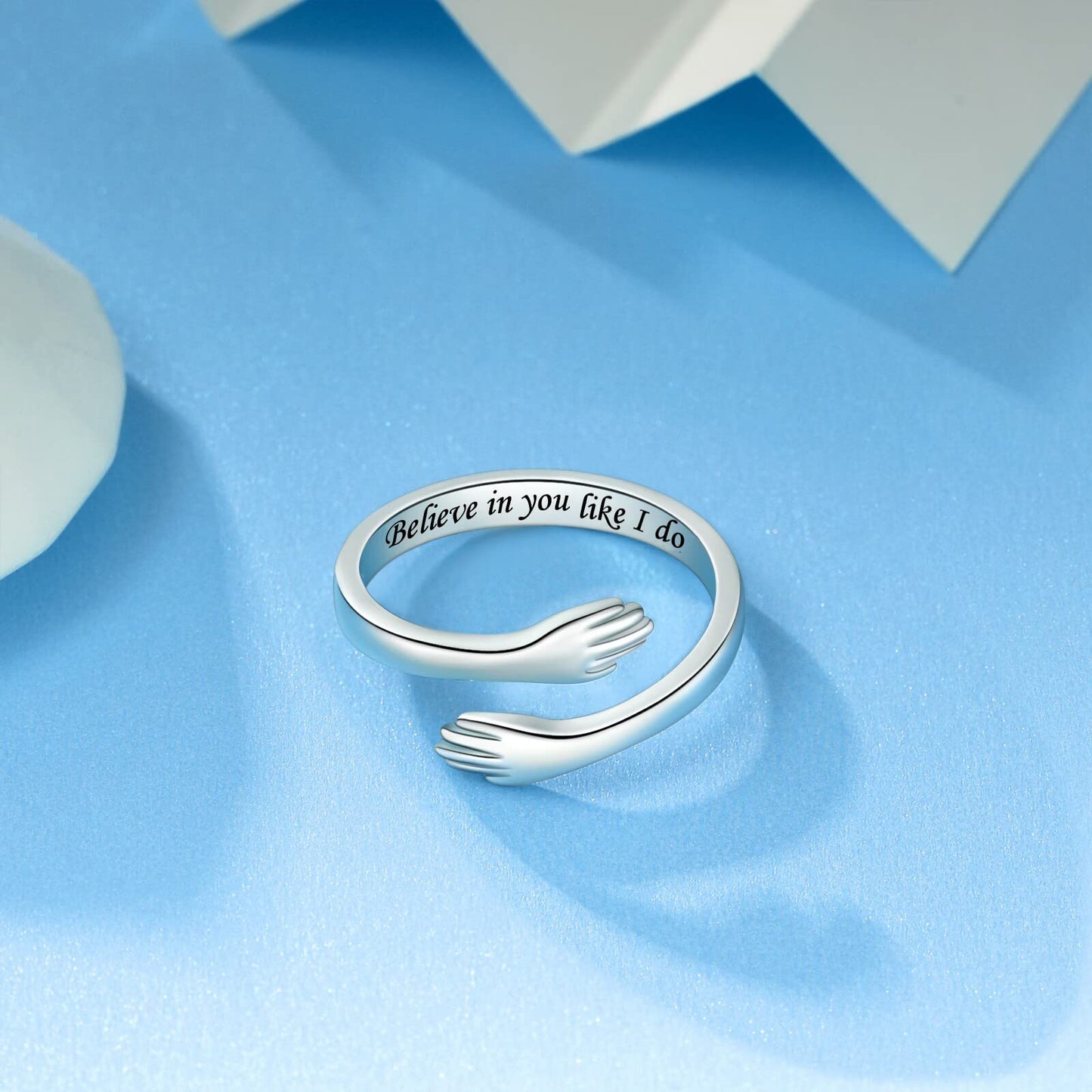 ACJFA Hug Rings for Women Sterling Silver Adjustable Ring for Women Daughter Hand Ring Jewelry for Birthday Gifts Holiday Gift for Teens(Believe in you like I do)