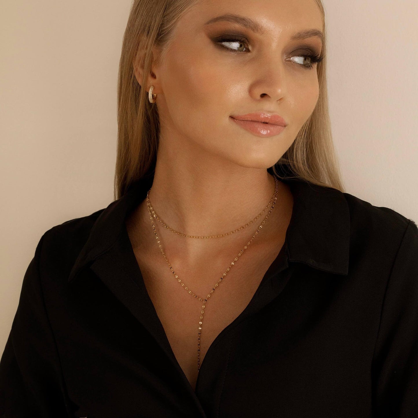 Treasure Bender Lariat Gold Necklace for Women Dainty Long 14k Gold Plated Y-Shaped Body Chain Choker Necklace Layered Trendy Non Tarnish Simple Necklaces Gold Jewelry for Women Set Gift
