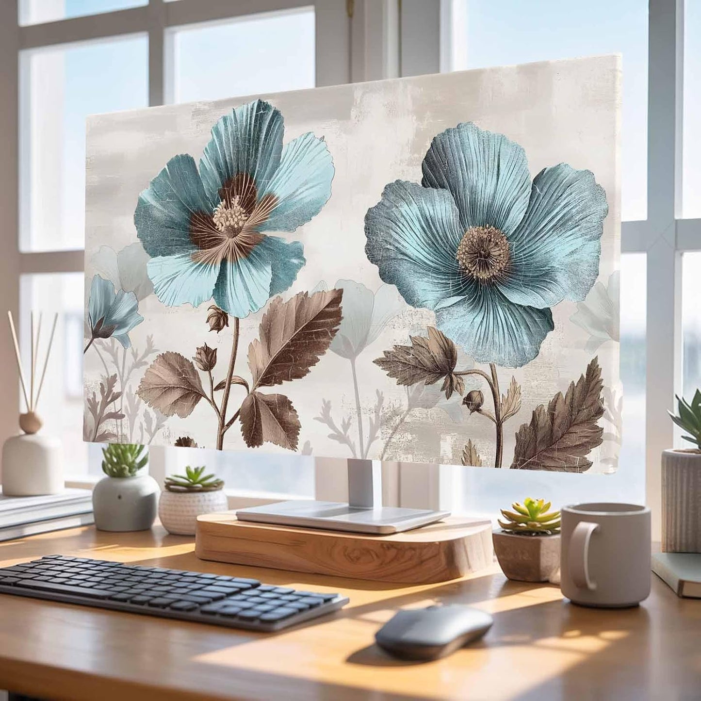 Yukro 40 Inch, 35"x22" Blue Broccoli Indoor TV Dust Cover, Farmhouse Rustic Floral Retro Victorian Style Elastic TV