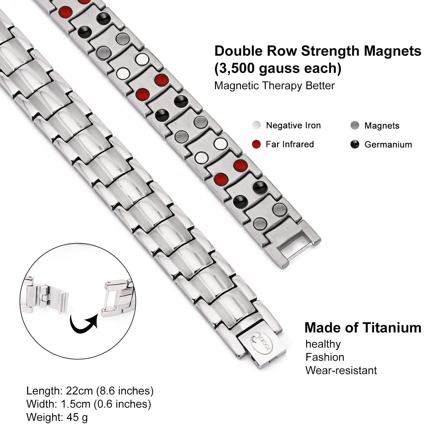 JEROOT Magnetic Bracelets for Men, Pure Titanium Bracelet (3500Gauss Per Magnet), Men's Bracelet Lymphatic Jewelry Gifts (Colorful-1)