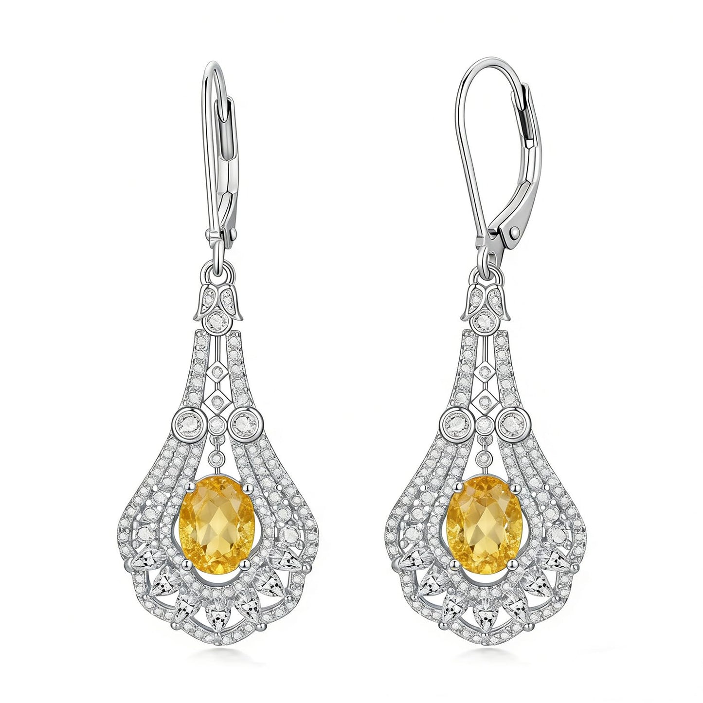Lvoryance 1.5CT Genuine Citrine Earrings 925 Sterling Silver 6mm * 8mm Oval Cut Yellow Citrine Drop Earrings for Women
