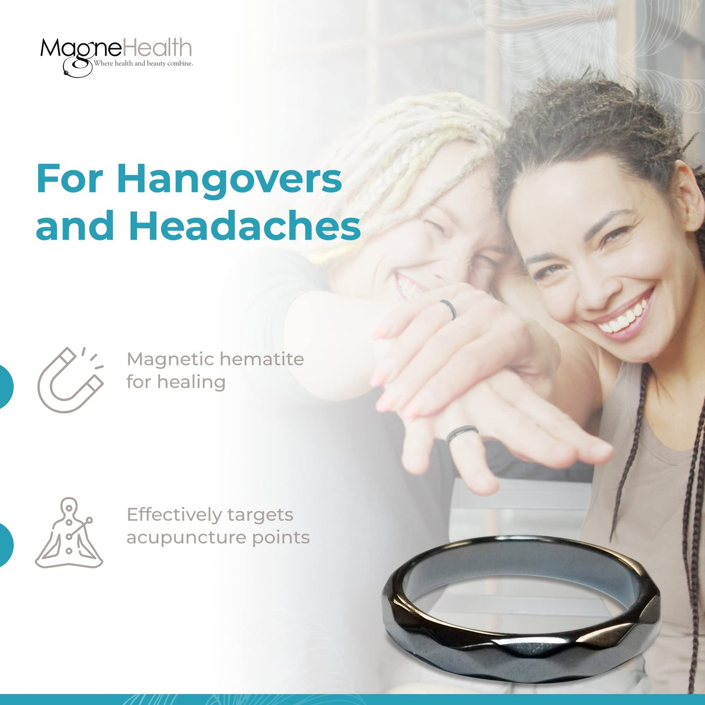 MAGNEHEALTH Hangover Ring, Thin Beveled Magnetic Hematite Band Ring, Hematite Band in Beveled Design for Magnetic Therapy, Acupuncture Ring - Size 9