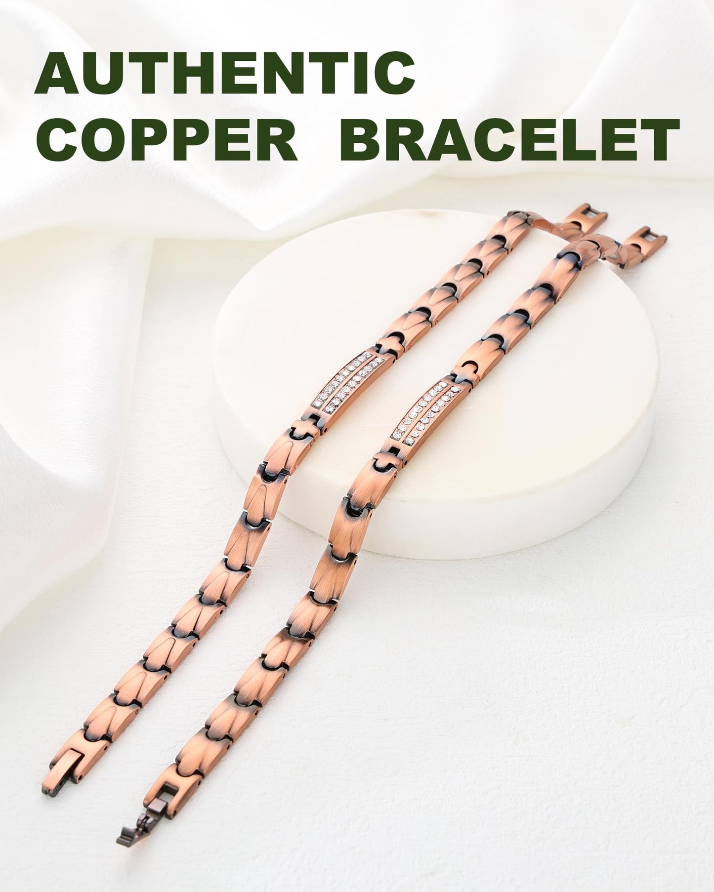 MagEnergy Copper Bracelet for Women, 99.9% Pure Copper Magnetic Bracelet, Adjustable Bracelet Jewelry Gifts (Crystal Style)