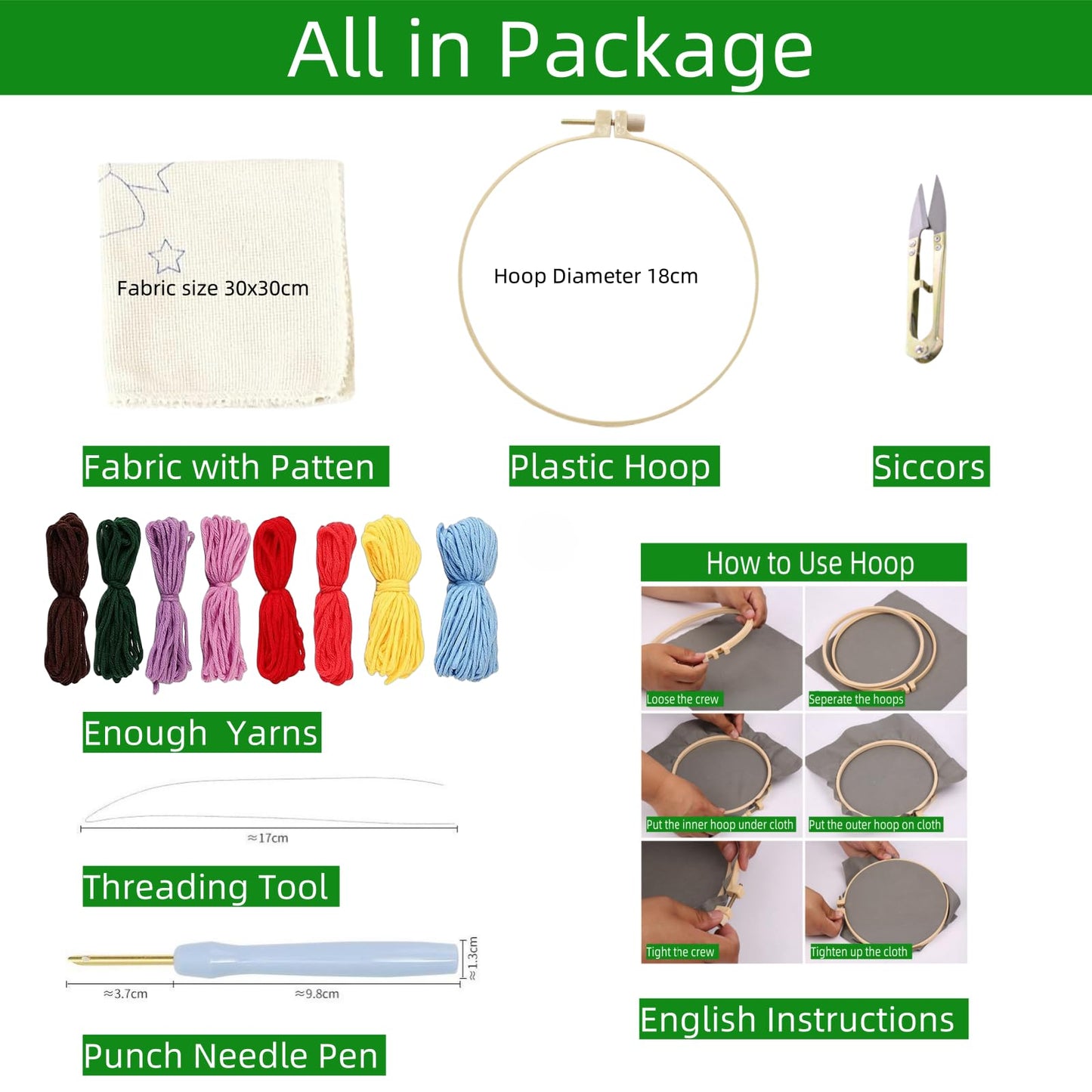 DIY Punch Needle Kits for Beginners Eagle and Flag with Hoop Embroidery Punch Needle Starter Set Easy for Adults and Kids Festival Gift and Decor 20x20cm-2