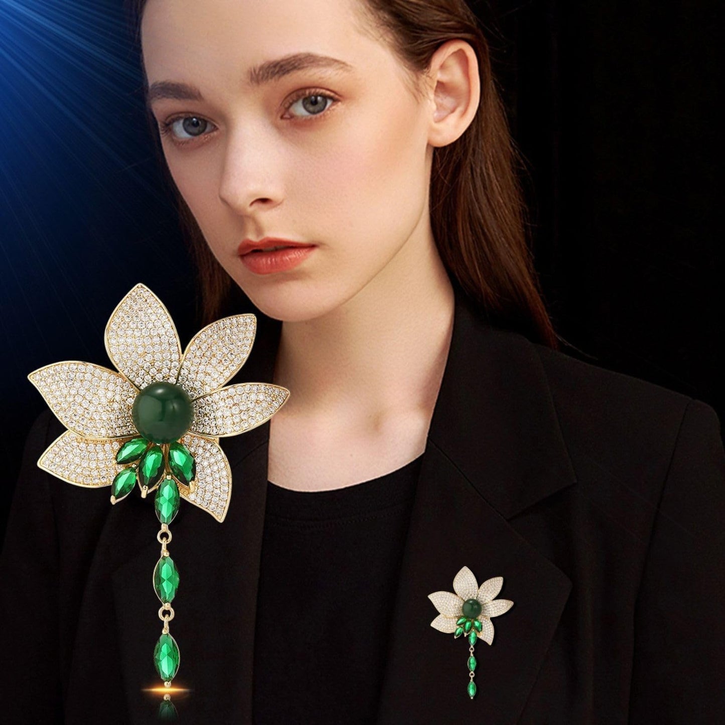 EMEGCY Emerald Lotus Brooch for Women Gold Flower Brooch Pin 18K Gold Plated Lotus Flower Lapel Pin Lotus Jewelry for Mother Wife Birthday