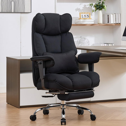 Efomao Big and Tall Office Chair with Footrest - Breathable Mesh Executive Chair, Heavy Duty Computer Desk Chair for Home Office, Ergonomic Lumbar Support & Reclining Mesh Gaming Chair, Black